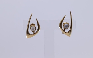 14KT Art Deco Moon Stone Earrings