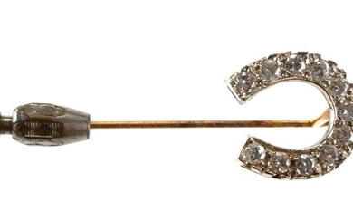 14k Gold HORSESHOE Diamonds Stick Pin