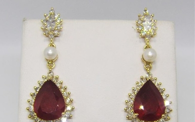 14k Gold Ruby Earrings with Natural Diamonds and