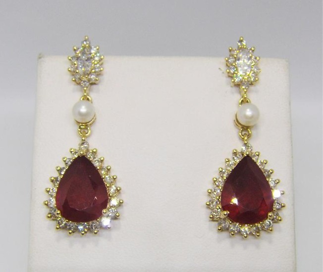 14k Gold Ruby Earrings with Natural Diamonds and