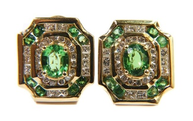 14k Yellow Gold Emerald and Diamond Earrings