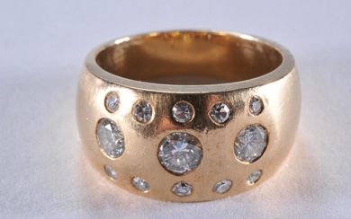 14k yellow gold and diamond custom ring. 13 diamonds