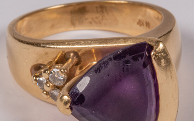 14kt Yellow Gold Plated Amethyst and Diamond Ring