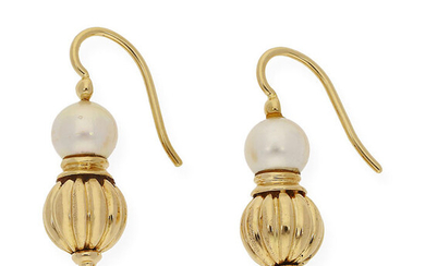 18 kt. Gold, Yellow gold - Earrings Pearl - Pearl