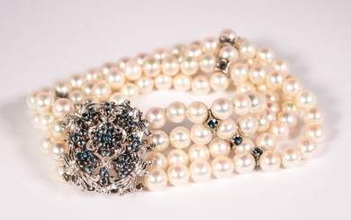 18 kt. Saltwater pearls, White gold - Bracelet Mixed - Sapphires