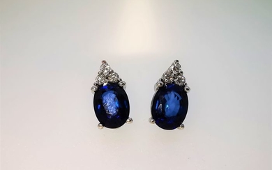 18 kt. White gold - Earrings - 3.20 ct Sapphire
