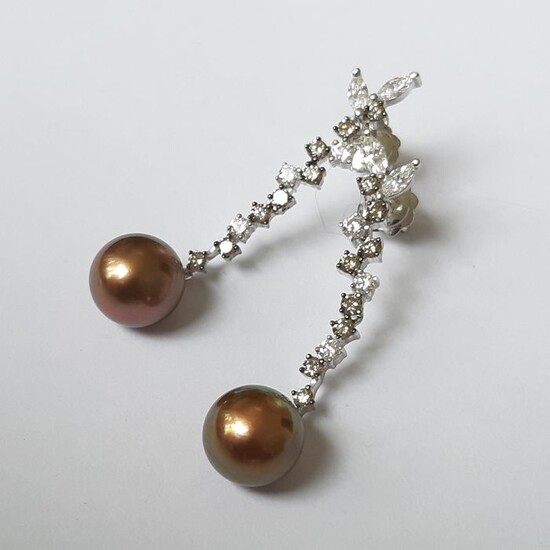 18 kt. White gold - Earrings Diamond - Pearls
