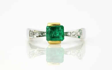 18 kt. White gold - Ring - 0.75 ct Emerald - Diamonds
