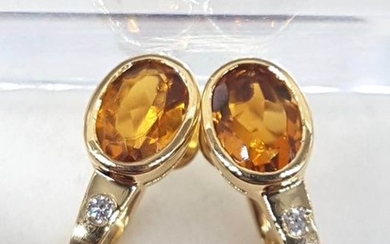 18 kt. Yellow gold - Earrings - 1.50 ct Citrine topaz - Diamond