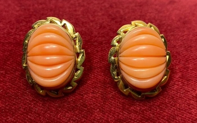 18 kt. Yellow gold - Earrings Mediterranean coral