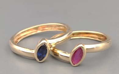 18 kt. Yellow gold - Ring - 0.15 ct Sapphire - Ruby