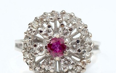 18KT WHITE GOLD LADIES DIAMOND AND RUBY RING