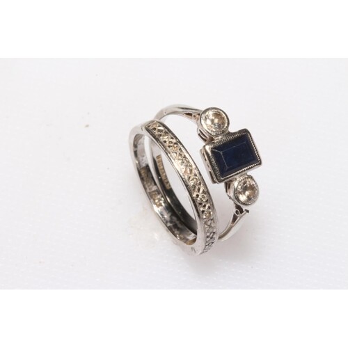 18ct white gold and platinum sapphire and two stone diamond ...