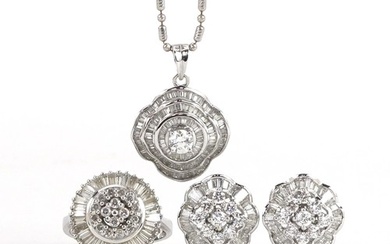 18ct white gold diamond jewellery suite set with round brill...