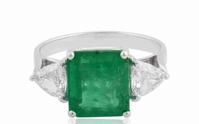 18k White Gold Ring HI/SI Diamond Emerald Jewelry