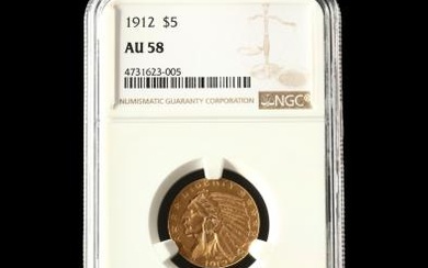 1912 $5 Gold Indian Head Half Eagle, NGC AU58