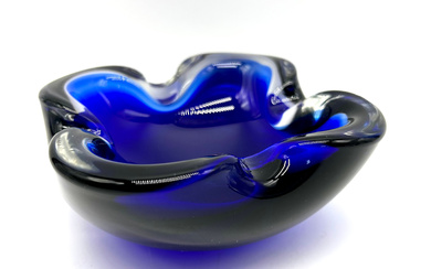 1950s ELEGANCE: VINTAGE MURANO GLASS BOWL - BLUE AND CLEAR.
