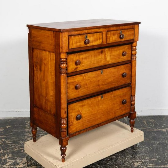 19TH C. AMERICAN FEDERAL TIGER MAPLE CHEST