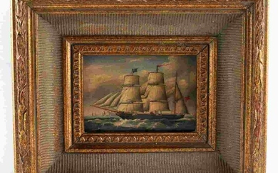 19TH CENTURY BARQUE SHIP OIL PAINTING ON BOARD
