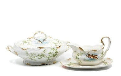 19th C. D & Co. Limoges Fish Soup Tureen and Gravy Bowl