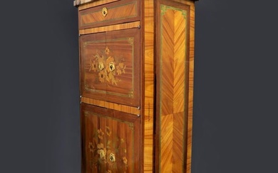 19th C. French Inlaid Marquetry Cabinet Marble Top