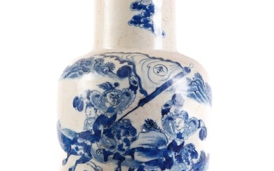 (19th c) CHINESE BLUE AND WHITE ROULEAU VASE