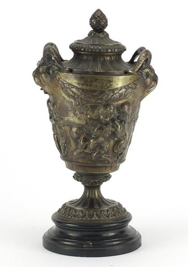 19th century classical patinated bronze urn and cover