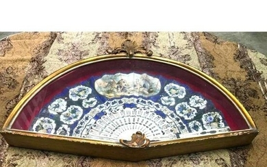 19thc Shadowbox Framed Courting Hand Fan