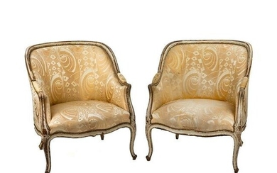(2) Pair of 19th C French Louis XV Style Bergere Chairs