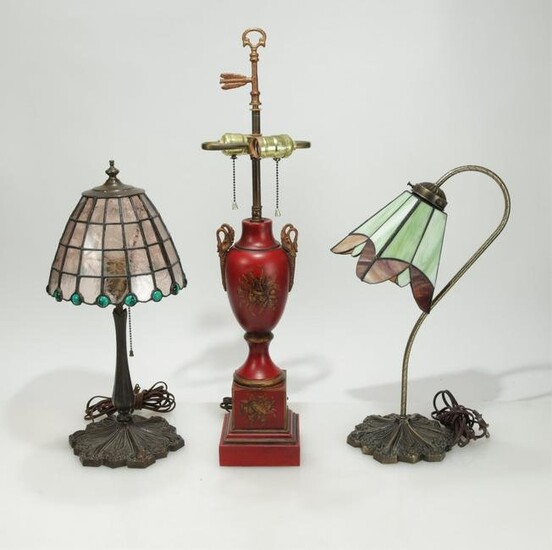 2 Victorian Style Lamps & Red Painted Lamp