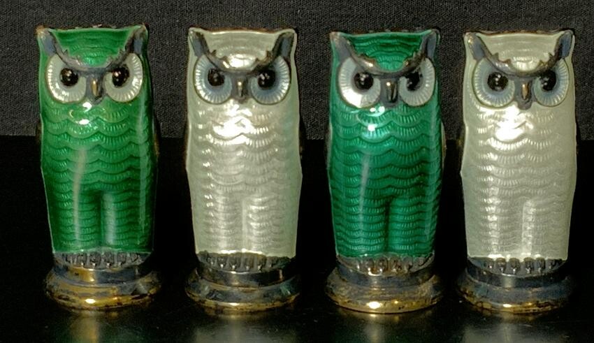 Sterling Silver Enamel Owl Shakers David Andersen