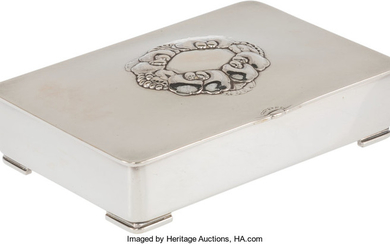 A Gundorph Albertus for Georg Jensen Silver and Wood Cigarette Box (mid-20th century)
