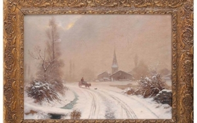DUTCH PAINTER, 19th CENTURY Wintry landscape Oil on canvas, cm....