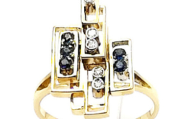 Women's ring in 18 kt yellow gold with sapphires, approx. 0.18 ct, and brilliant cut diamonds, G/VS, 0.06 ct - size 24