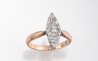 14 kt gold marquise ring with diamonds,...