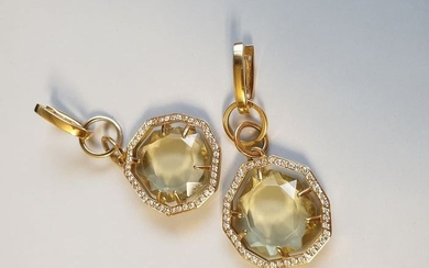 18 kt. Yellow gold - Earrings - 1.35 ct Diamond - Citrine
