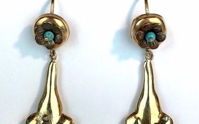18 kt. Yellow gold - Borbonic Micropunzonated Earrings Turquoise