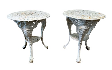 2pc. Lot of White Painted Cast Iron Garden Tables 28"H...