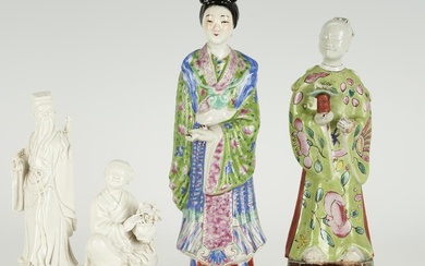 3 Chinese Porcelain Figures, Polychrome and Blanc De Chine