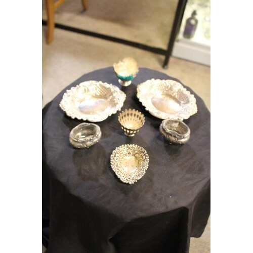 3 Silver Trinket Dishes, 2 Salt Cellars and 2 Posy Bowls