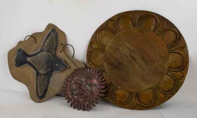 3 Wood & Pottery Wall Sculptures or Plaques