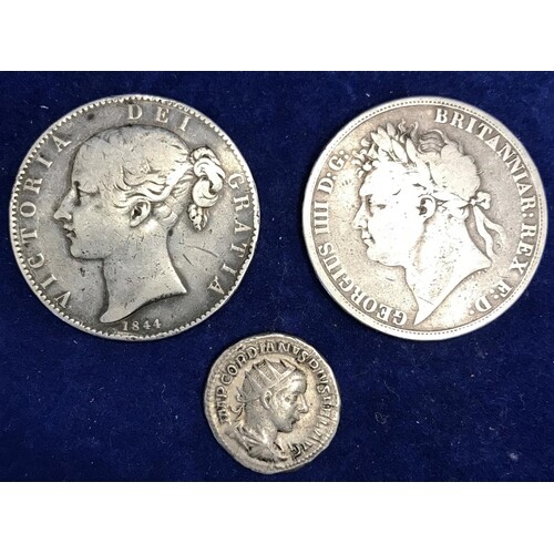 3 X VINTAGE COINS - TO INCLUDE - GEORGE IV SOLID SILVER COIN...