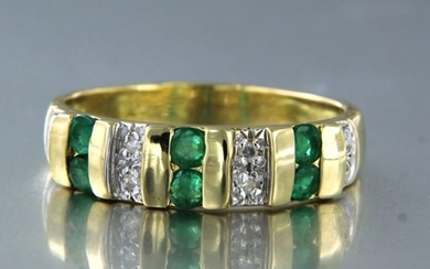 18 kt. White gold, Yellow gold - Ring - 0.04 ct Diamond - Emerald