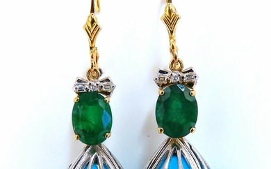 3.20ct Natural Emeralds Turquoise Diamonds Dangle Earrings 14 Karat