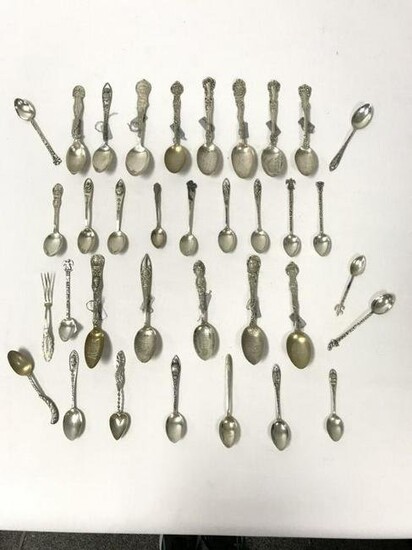 35 PCS. STERLING SOUVENIR SPOONS (WITH 1 FORK)