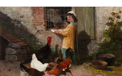 Giuseppe Palizzi ( Lanciano 1812 - Passy (Francia) 1888 ) , "La contadinella" olio su tela (cm 32x50) Firmato in basso a destra In cornice