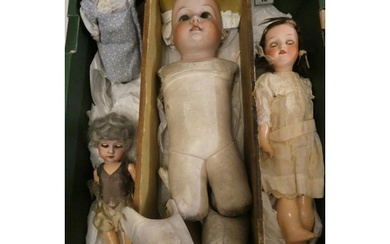 4 German bisque head dolls, comprising a 13 3/4" Heubach Kop...