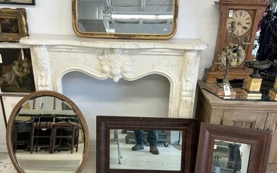 (4) older mirrors from local estate, includes (2) ogee, oval oak measures 32" x 25", the gold mirror