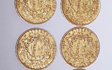 6 PIECES de 20 Francs or Cérès de 1850 à 1851.
