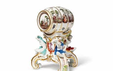 A Meissen porcelain coffee barrel on stand